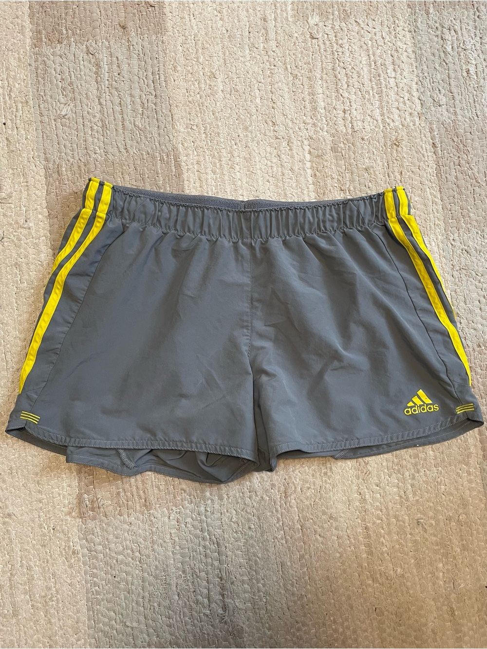 adidas Women’s Gray Athletic Shorts with Yellow Stripes